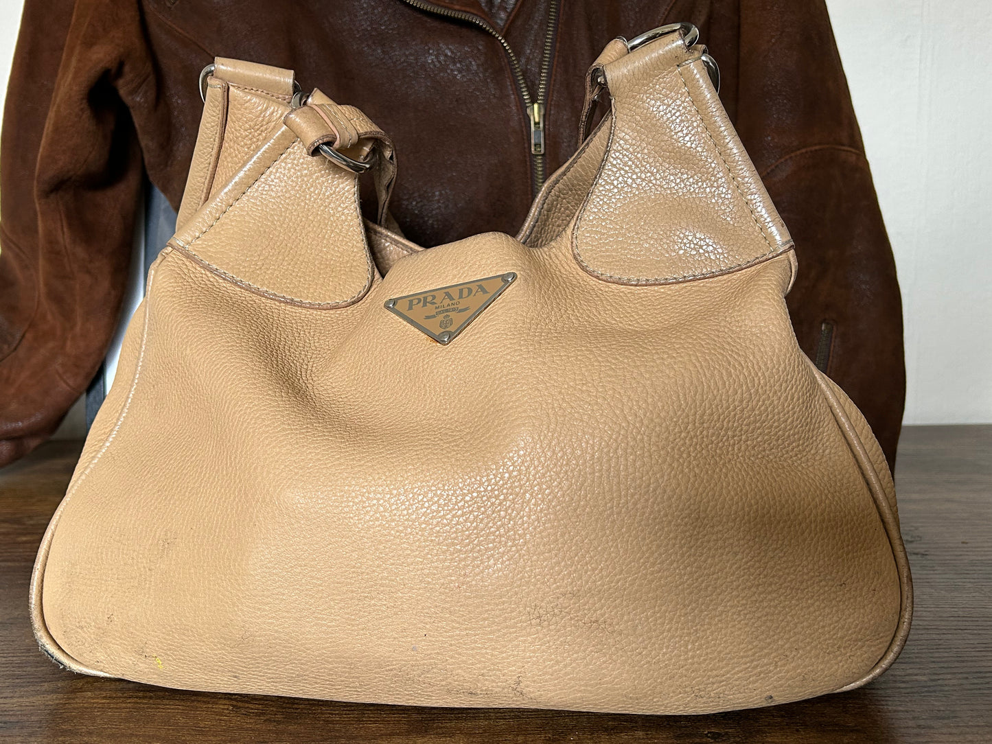 Vintage Prada Oversized Leather Shoulder Bag – Distressed & Iconic