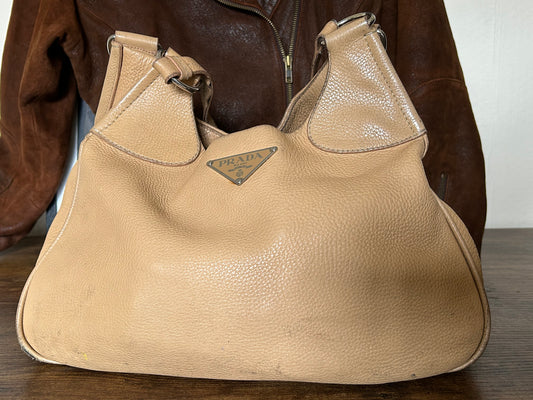Vintage Prada Oversized Leather Shoulder Bag – Distressed & Iconic